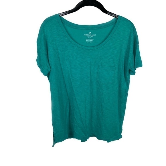 American Eagle Shirt Short Sleeve Pullover U-neck Chest Pocket Boxy Loose Fit - Picture 1 of 8